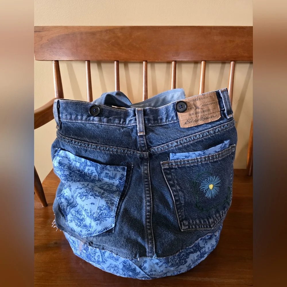 Upcycled Molly Made It Toile Jeans Storage Basket